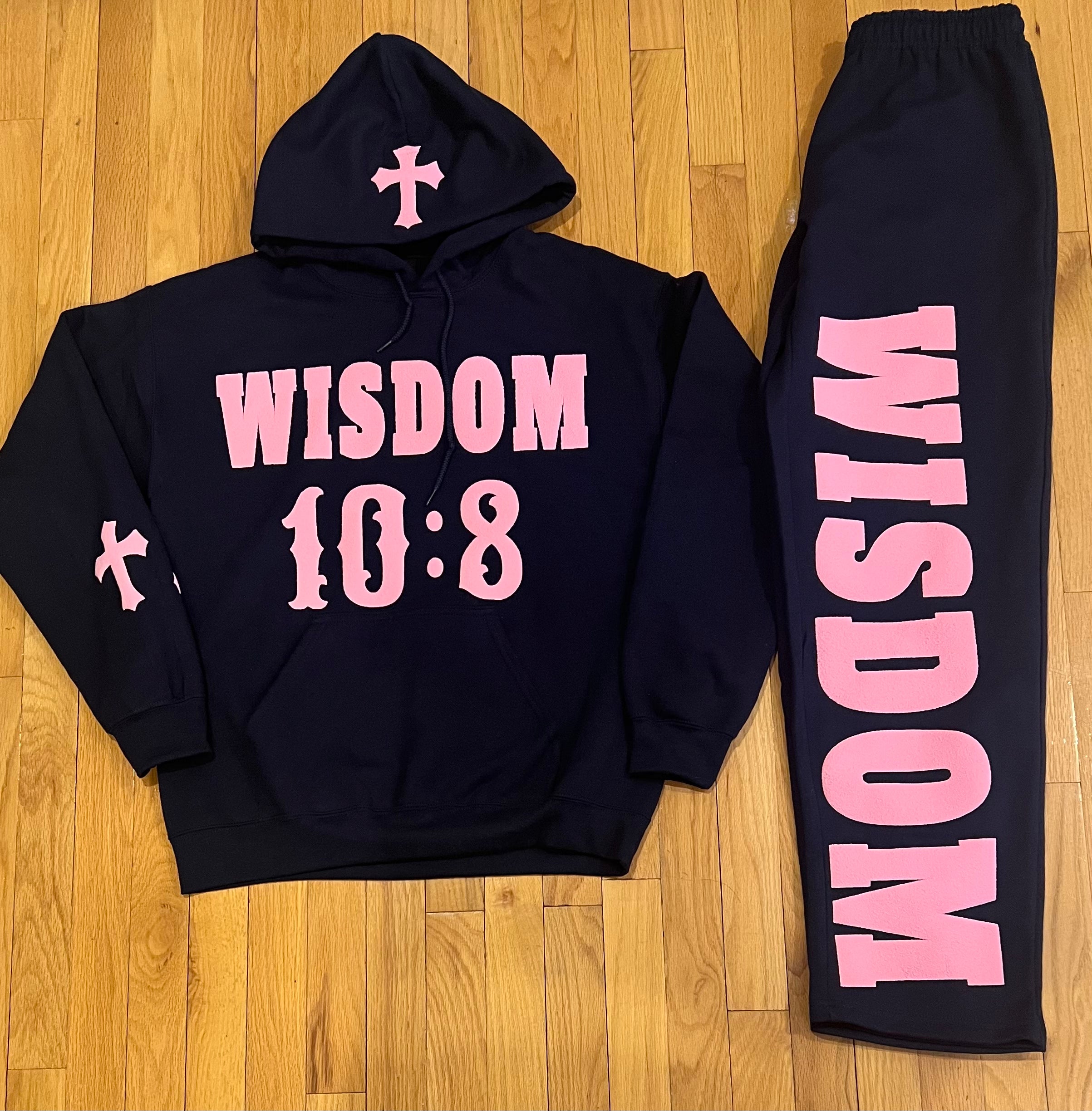WISDOM 10:8 Hoodie Set (Navy Blue and Pink)
