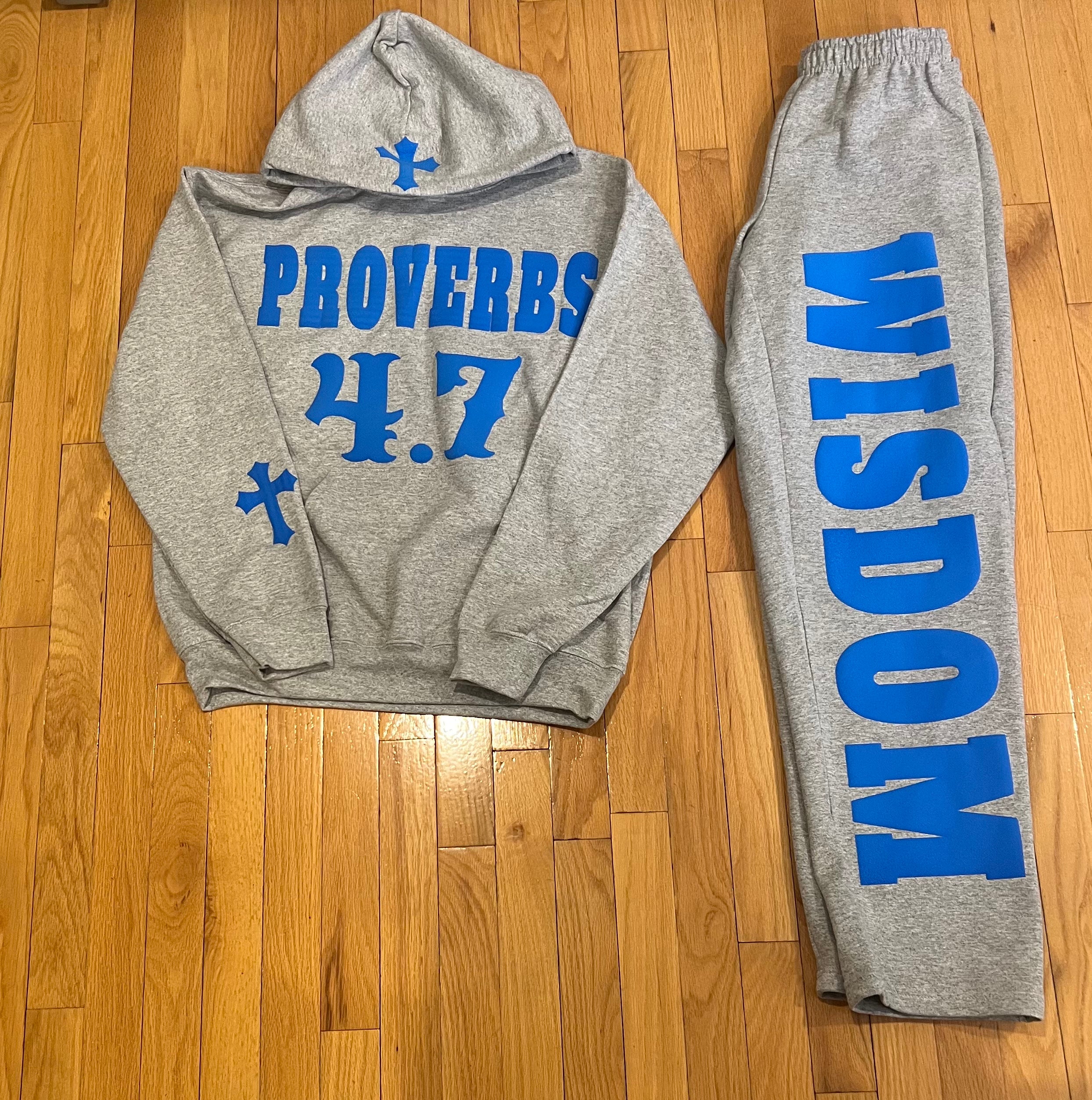 PROVERBS 4.7 Hoodie Set (Gray and Blue)