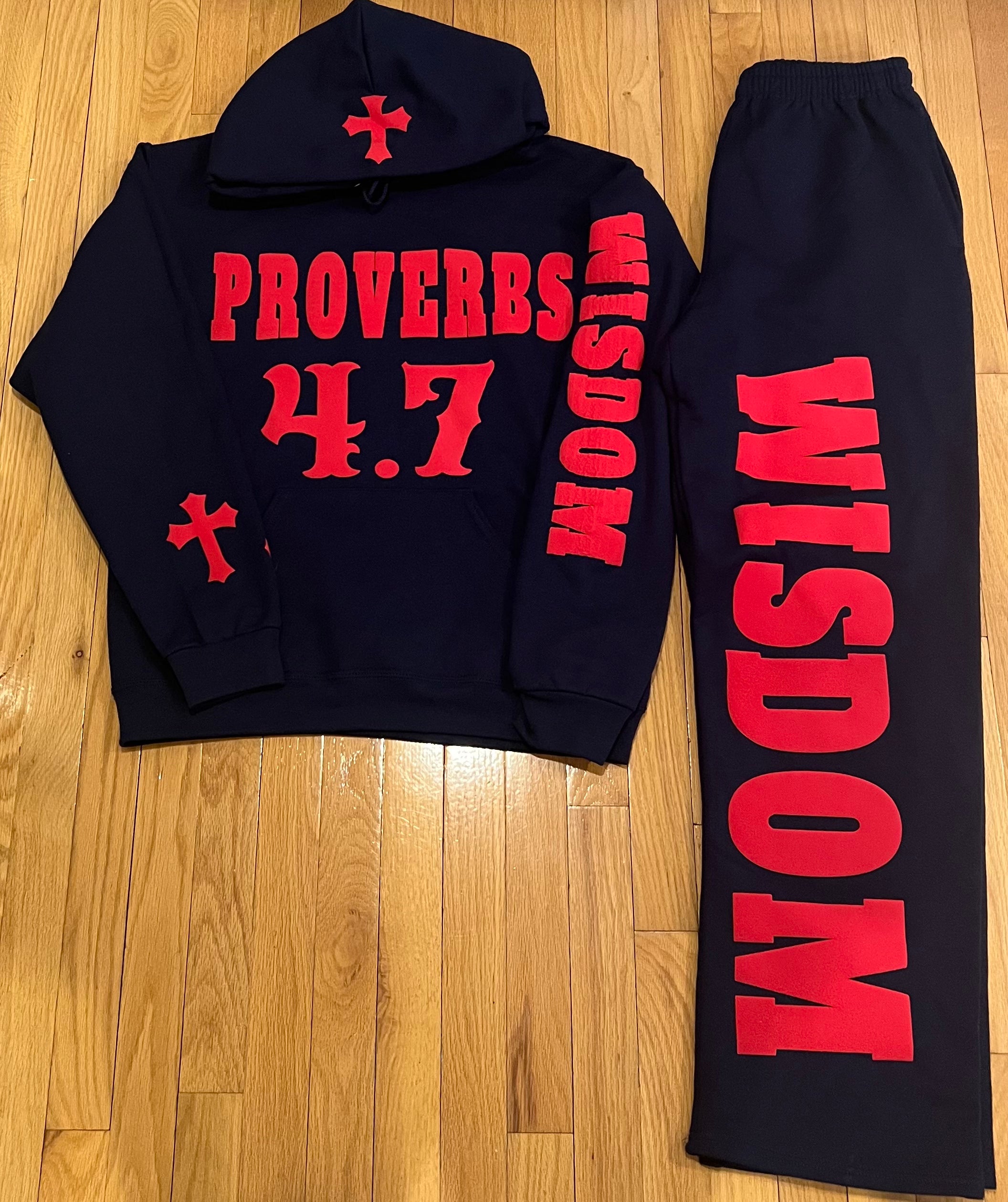 PROVERBS 4.7 Hoodie Set (Navy Blue and Red)