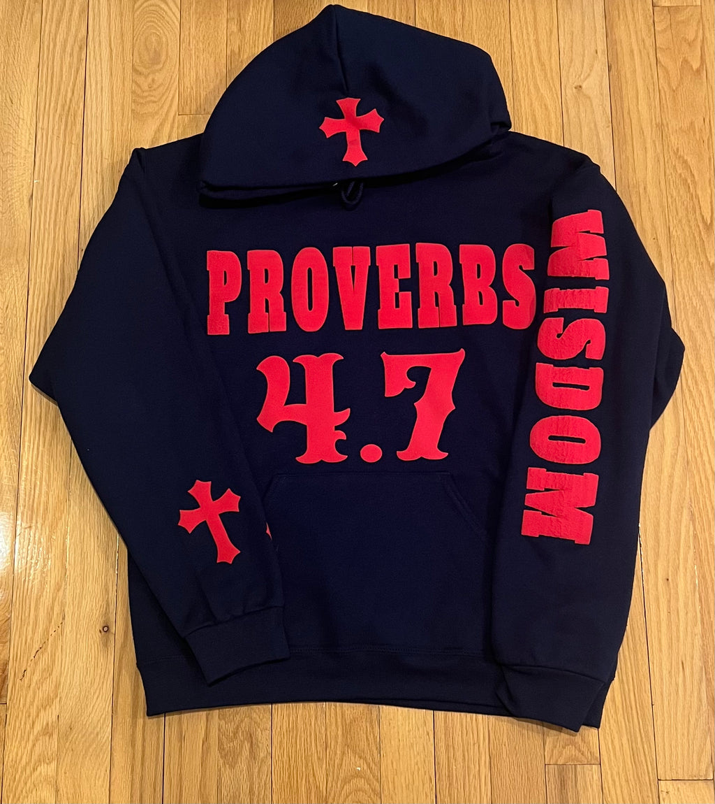 Proverbs 4.7 Hoodie (Navy Blue and Red)