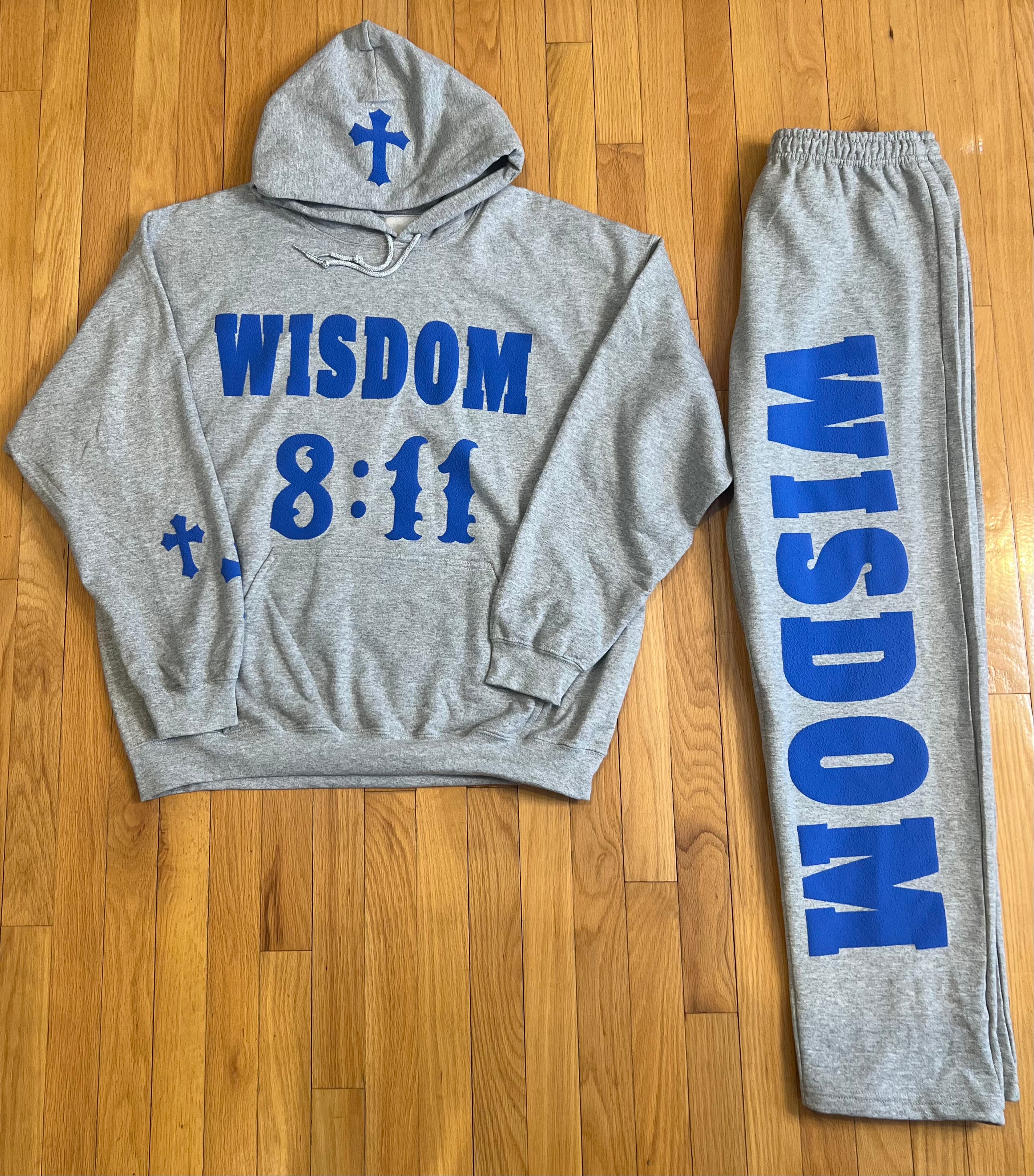 WISDOM 8:11 Hoodie Set (Gray and Blue)